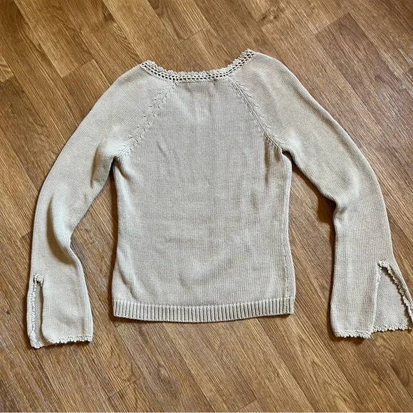 SOLD The Limited Beige V-Neck Sweater with Knit Detail and Bell Sleeves - Picture 2 of 6